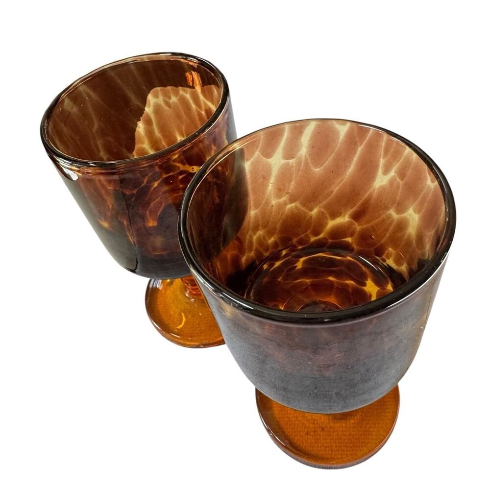 Vintage Amber Glass Goblets (2) Mid Century Modern Stemware Retro Drinkware READ